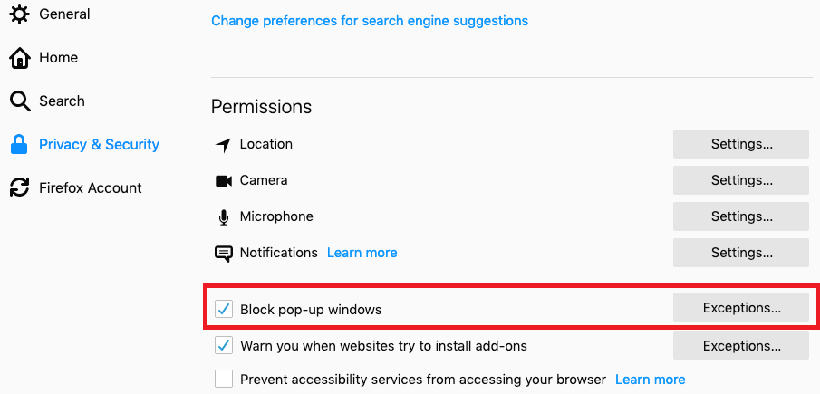 disable pop up blockers on mac for chrome
